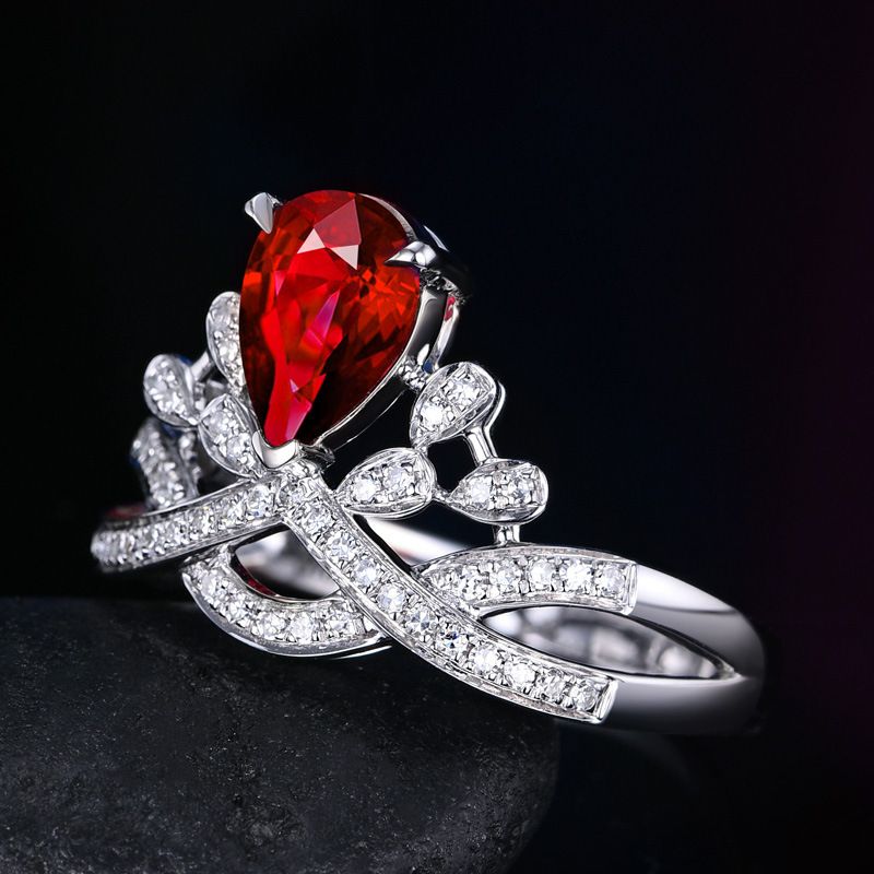 Anello di fidanzamento colorato con diamanti simulati a forma di corona a forma di pera, di lusso, Zhenrong_voghion.com
