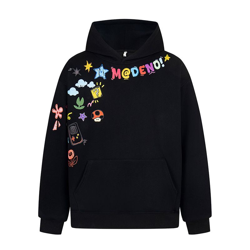 Felpa con cappuccio con stampa graffiti vintage - Pullover oversize unisex in tessuto di cotone pesante_voghion.com