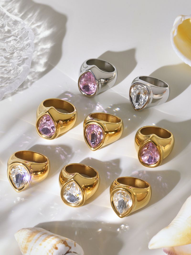 Square Sugar Personalized Retro Diamond Set Stainless Steel Zircon Water Drop Shaped Cut Surface Zircon Ring For Women_voghion.com