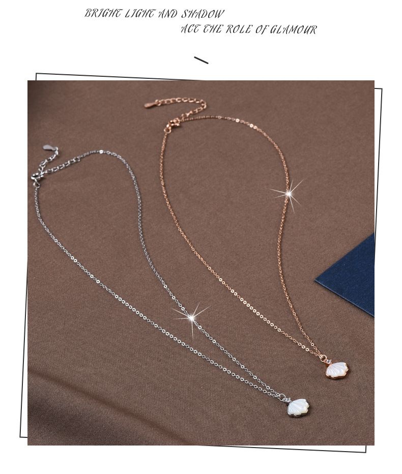 Titanium Steel Lifetime Necklace Pendant for Female Beizi Shell Zircon Collar Chain_voghion.com