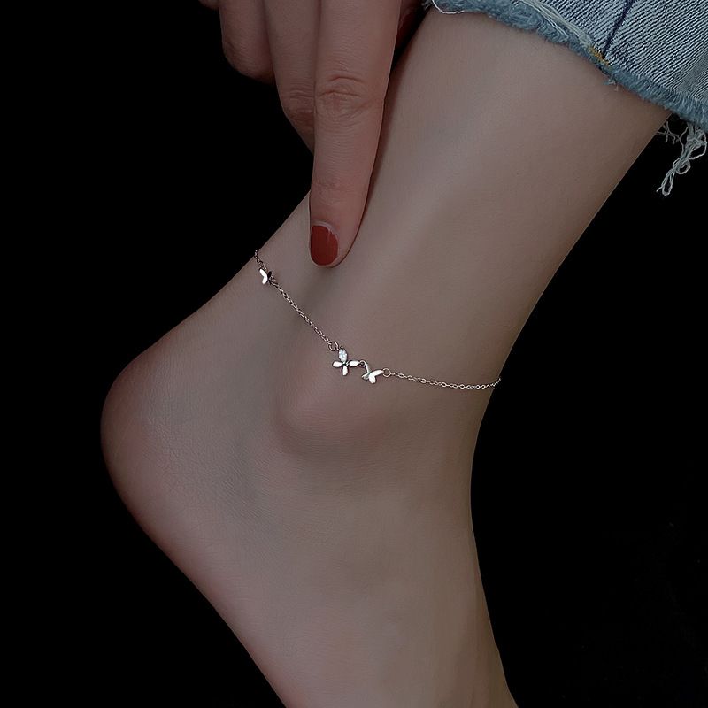 Cavigliera a farfalla placcata in argento per donna estate 2022 nuova tendenza semplice gioielli per piedi in stile freddo accessori di nicchia_voghion.com