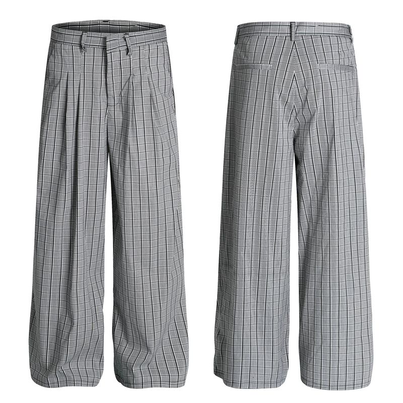 Herrenhose im Vintage-Stil mit dekonstruiertem Karomuster – leichte Sommerhose im Business- und Freizeitstil mit entspannter Passform und adrettem Stil_voghion.com