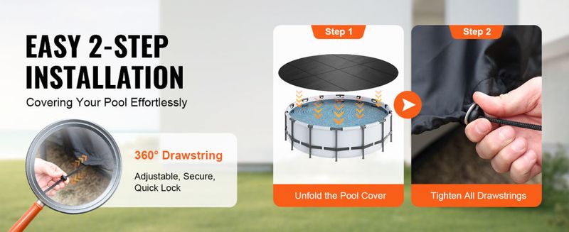 VEVOR 15 Ft Round Pool Cover, Solar Covers for Above Ground Pools, Safety Pool Cover with Drawstring Design, 420D Oxford Fabric Summer Pool Cover, Wat_voghion.com