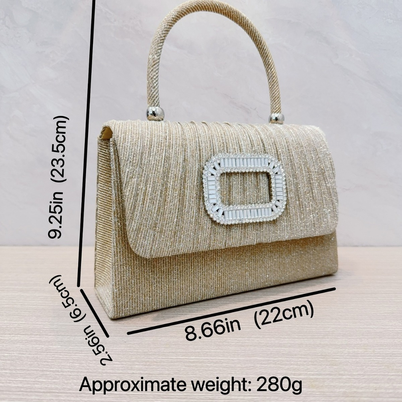 New Small Fragrant Wind Pleated Handheld Wedding Evening Dress with Diamond Embedding Banquet Bag_voghion.com