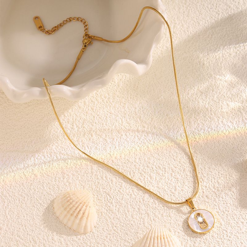 Colar feminino com pingente dourado, corrente clavicular moderna com diamante único vazado deslizante, alta especificação, aço titânio simples._voghion.com