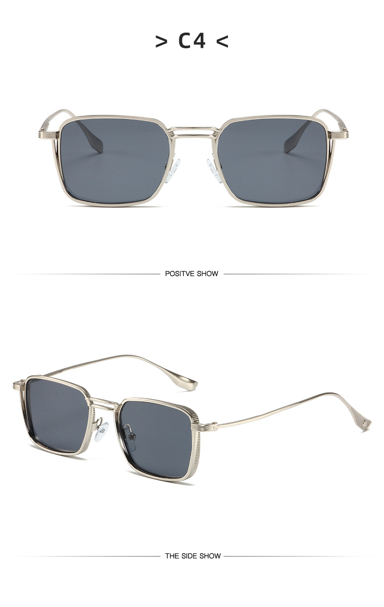 Occhiali da sole retrò nuovi con doppia barra in stile Hong Kong, occhiali da sole alla moda a strisce da tiro in strada, occhiali da sole con protezione UV, montatura quadrata_voghion.com