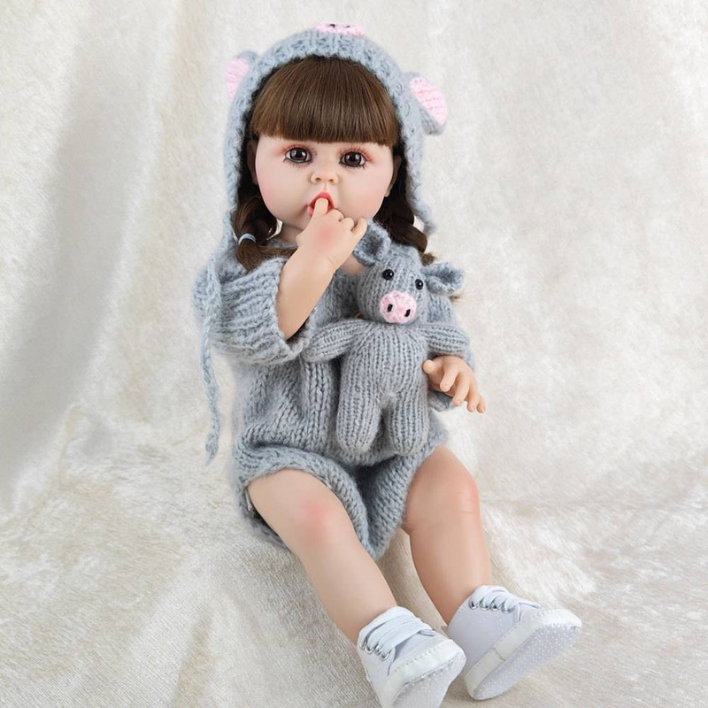55CM tam vücut yumuşak silikon vinil Yeniden Doğan Yürümeye Başlayan Çocuk Kız Küçük Gri Domuz Güzel Prenses gerçekçi Bebek Bebek Noel Hediyesi_voghion.com