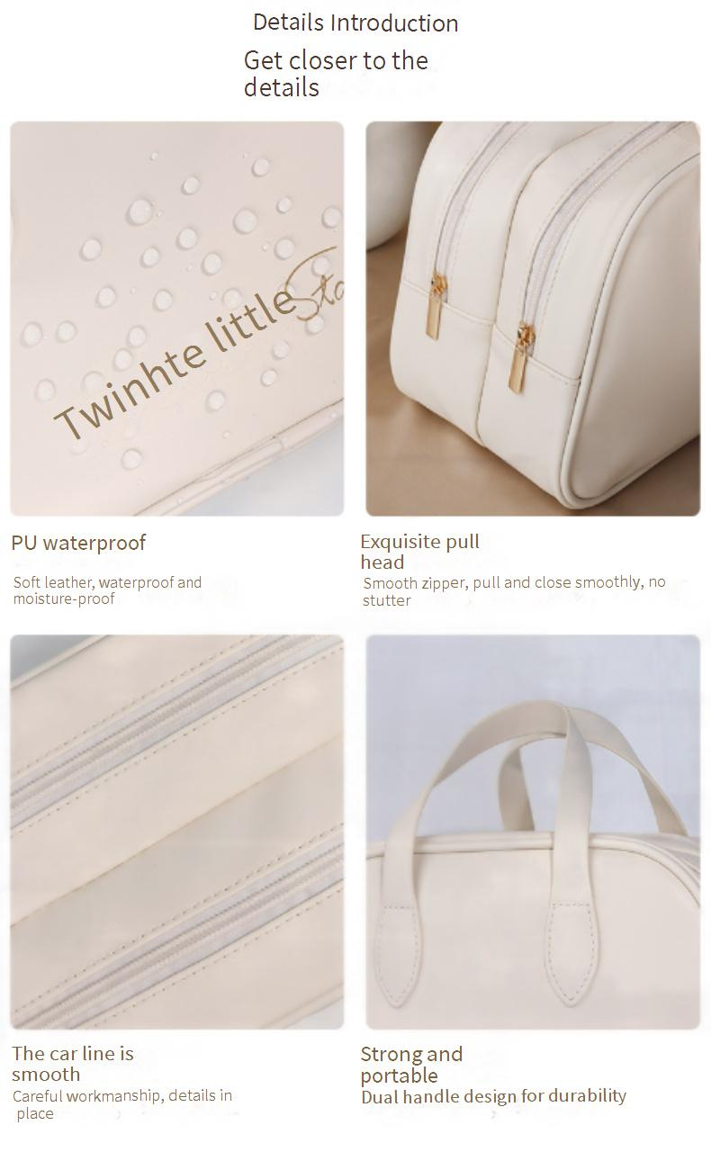 Women's Bags Double layer cosmetic bag PU leather large capacity travel storage bag waterproof toiletry bag niche high value portable storage bag_voghion.com