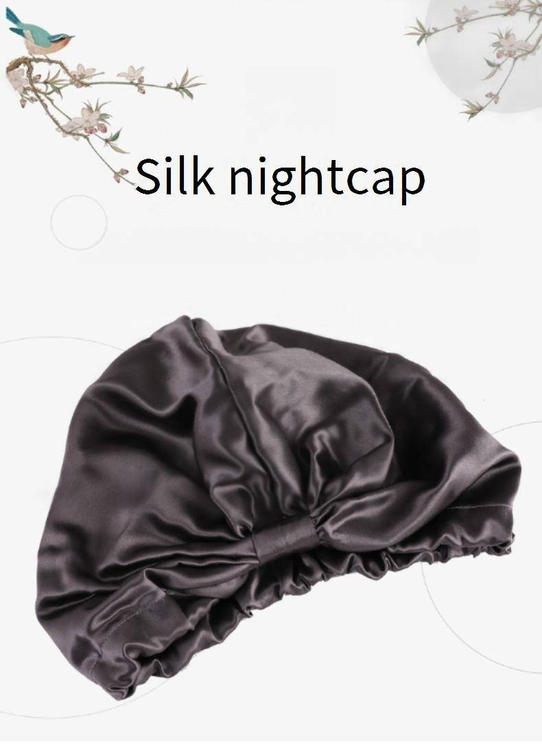 Touca de dormir de seda de camada única 19 Momme - Design com nó ajustável (seda de amoreira hipoalergênica, perfeita para proteção capilar pós-parto e cuidados noturnos)_voghion.com