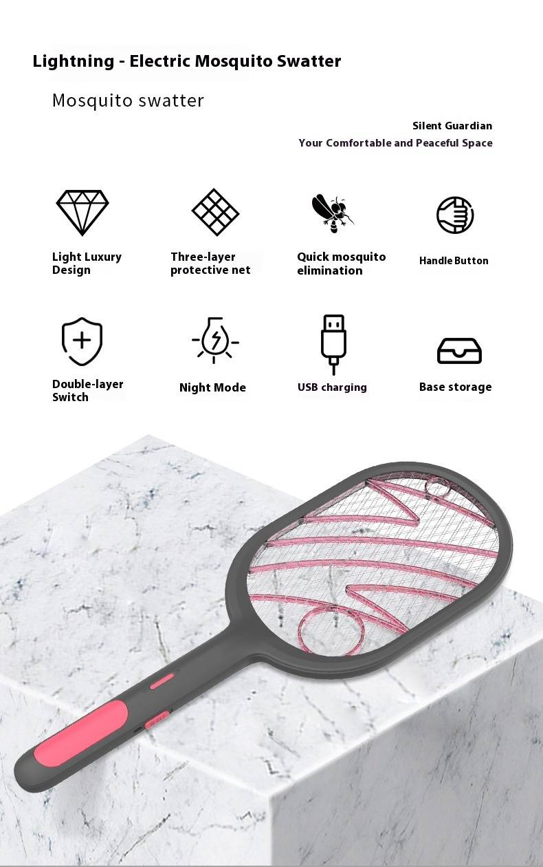 Lightning Mosquito Zapper - USB Rechargeable 2-in-1 Electric Fly Swatter & UV Trap (4000V Shock, Portable For Home/Travel Use)_voghion.com