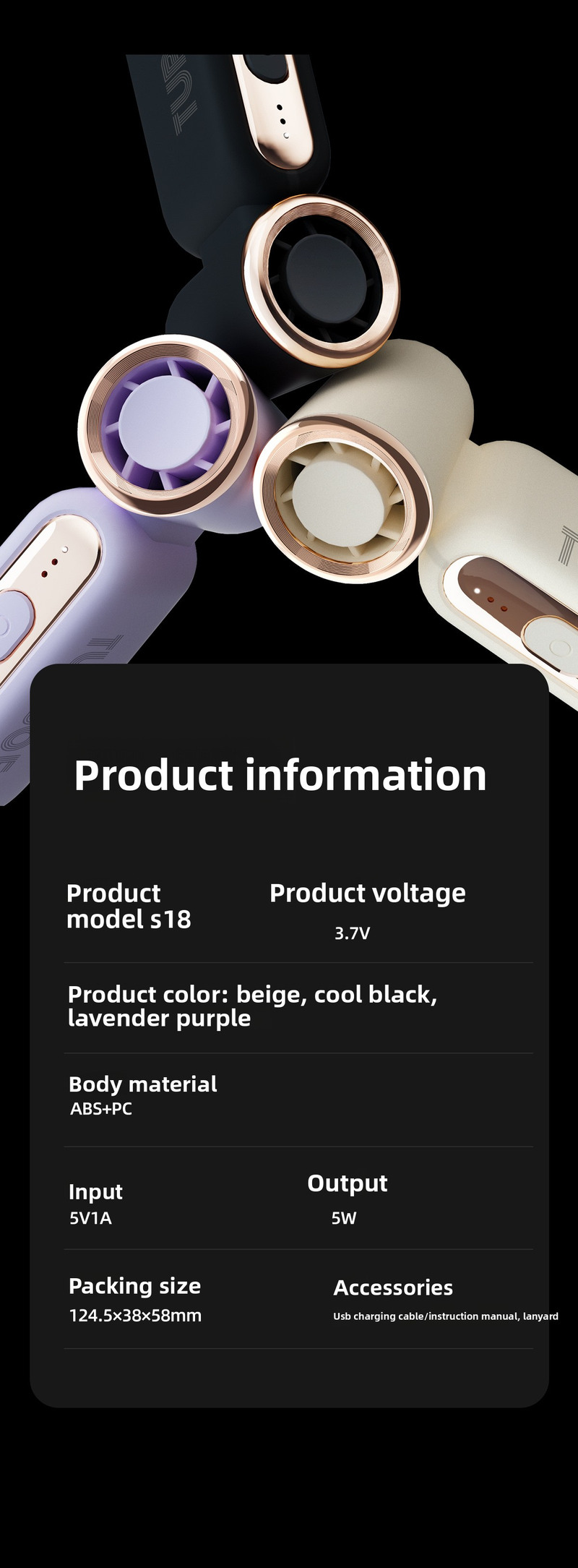 Ultra-High Speed Turbo Handheld Fan - 10,000 RPM Bladeless Design USB Rechargeable 3 Wind Modes Pocket-Size For Travel/Office (Black 4.7-Inch)_voghion.com