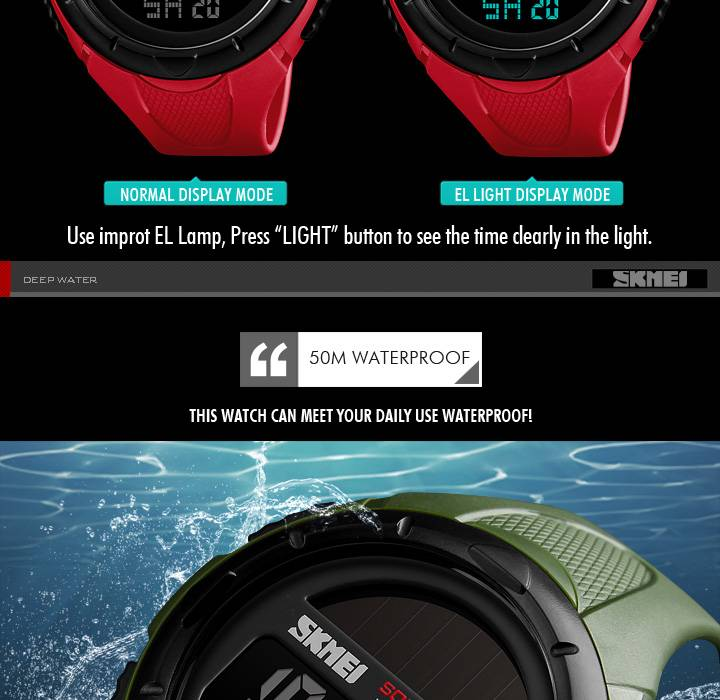 14050 Solarbetriebene Smartwatch mit Zeit, Stoppuhr, Wochenanzeige, Alarm, Datum, EL-Hintergrundbeleuchtung, 50 m Wasserdichtigkeit, 12/24-Stunden-Format_voghion.com