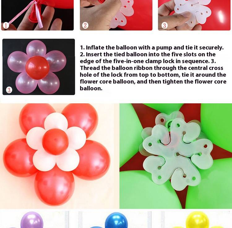 5-in-1 Wedding Balloon Clips Set, Double Layer Plum Blossom Balloon Holder For Party Decorations, Plastic Balloon Clamps For Birthday_voghion.com