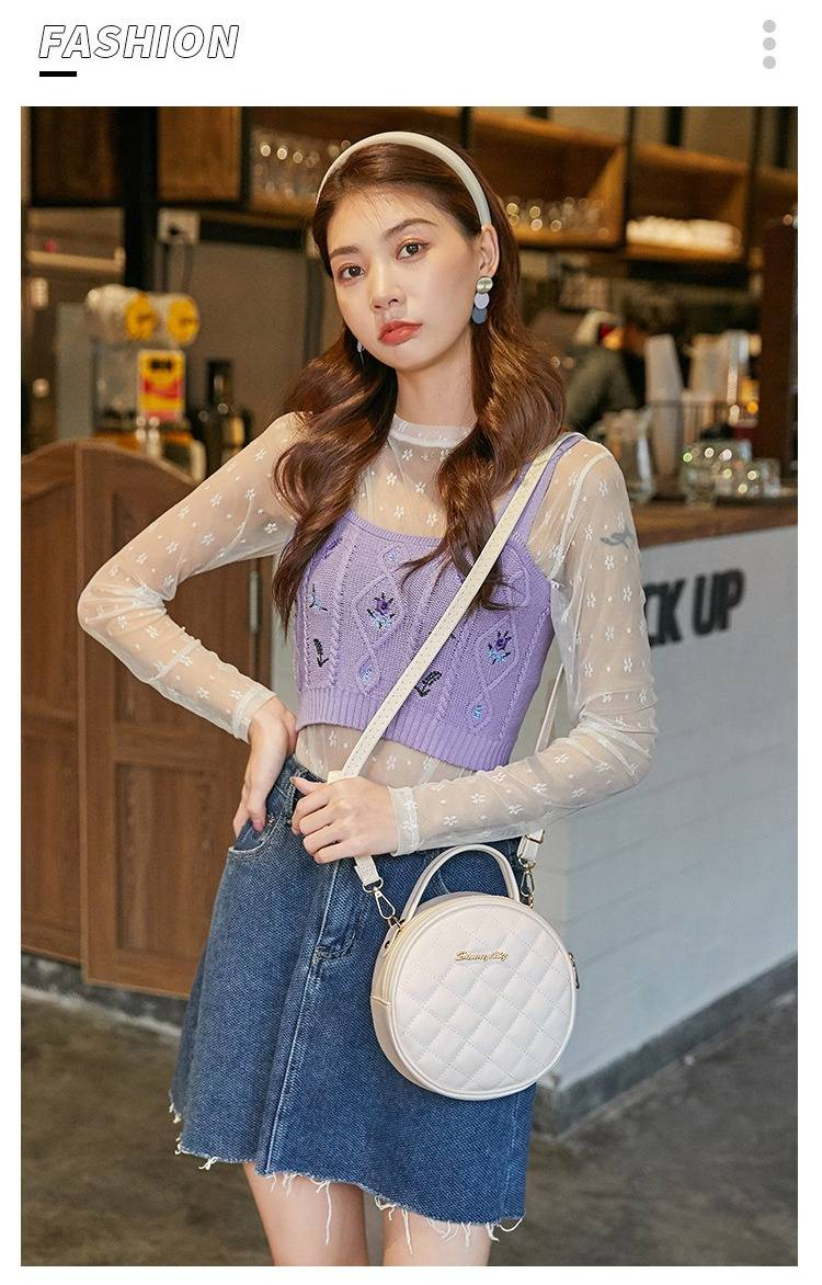 Trendy Mini Daire Çapraz Askılı Çanta - Kadınlar İçin Ayarlanabilir Askılı Vintage Esintili Kapitone Omuz Çantası_voghion.com