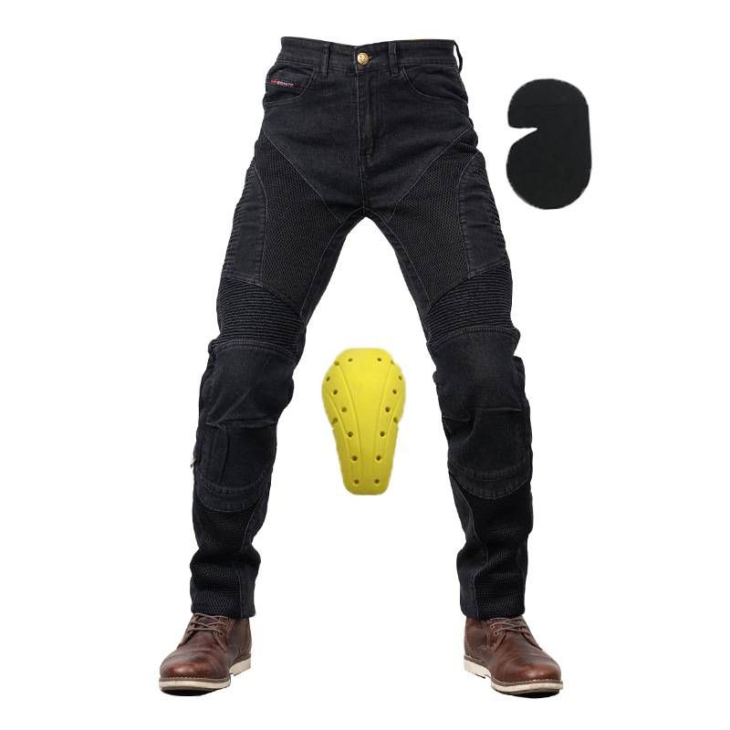 Erkek ve Kadın Nefes Alabilen Motosiklet Sürüş Kot Pantolonu - Her Mevsim Konfor ve Koruma İçin File Astarlı Esnek Kot (Siyah, Mavi) - S - XXXL_voghion.com