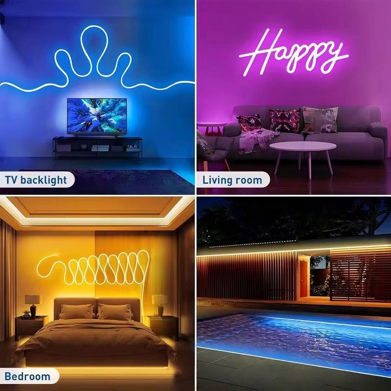 Tira de luces LED de neón RGB de 5 V con control remoto Bluetooth de 28 teclas, iluminación decorativa flexible e impermeable para fondo de TV y ambiente del hogar._voghion.com