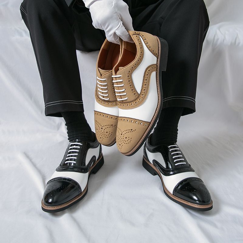 New Men's British Brown Business Derby Shoes Leather Lace-up Casual Office Black Men's Shoes Banquet Dress Wedding Oxford Shoes_voghion.com