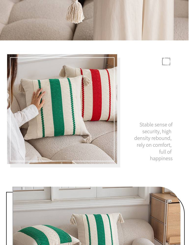Weihnachtskissenbezug mit Quaste und Einsatz – Kissenbezug aus roter und grüner Baumwolle für Sofa und Bett (abnehmbar, festliche Weihnachtsdekoration, Füllung aus PP-Baumwolle)_voghion.com