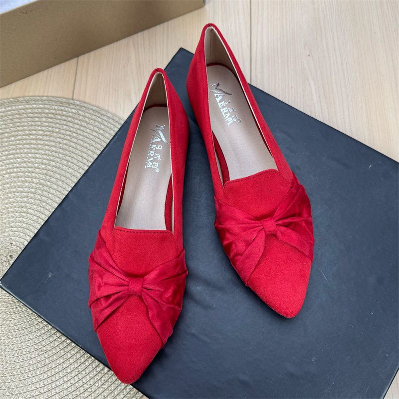 Damen-Ballerinas, schicke, einfarbige, wildlederähnliche Ballerinas für Mädchen: Spitz zulaufendes Design mit Knotendetail für vielseitigen Tragekomfort, Größe 33–44_voghion.com