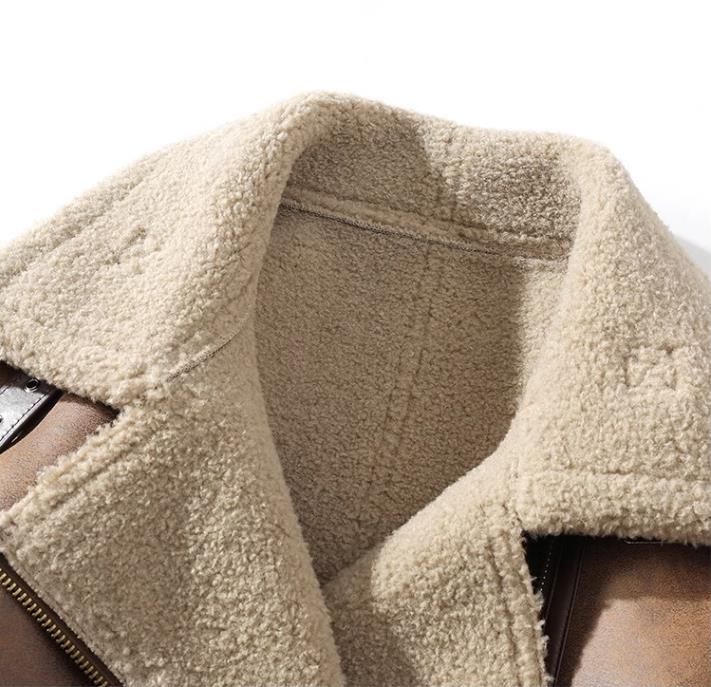Męska luźna, swobodna bluza z luźnymi klapami, jednoczęściowy, stylowy top z grubego zamszu i futra, skórzana kurtka z długim rękawem_voghion.com
