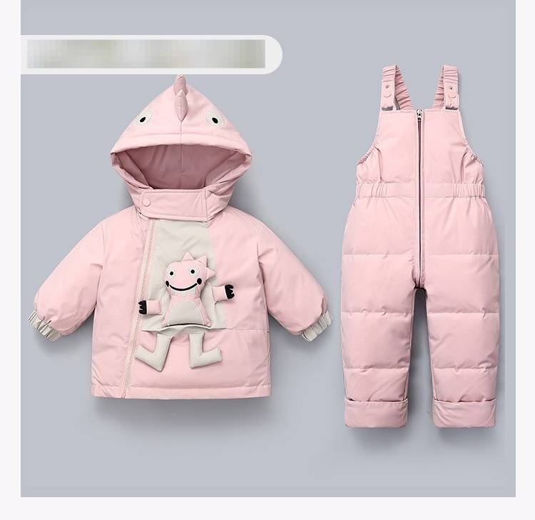 Set di piumini invernali premium per bambini - Tuta da neve calda in 2 pezzi per ragazzi e ragazze, morbido cappotto con cappuccio e bavaglino staccabile, imbottitura in piumino d'anatra bianca al 50%_voghion.com