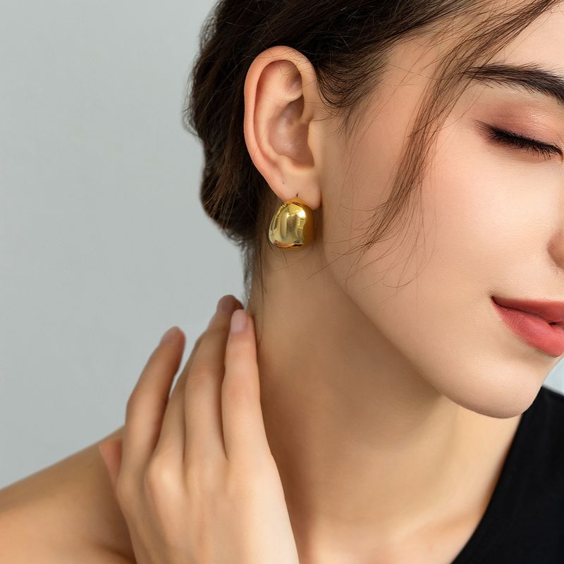 Orecchini a forma di fagiolo in metallo, semplici, di alta qualità, classici e leggeri, placcati in oro, per donna, con ago in argento, eleganti_voghion.com