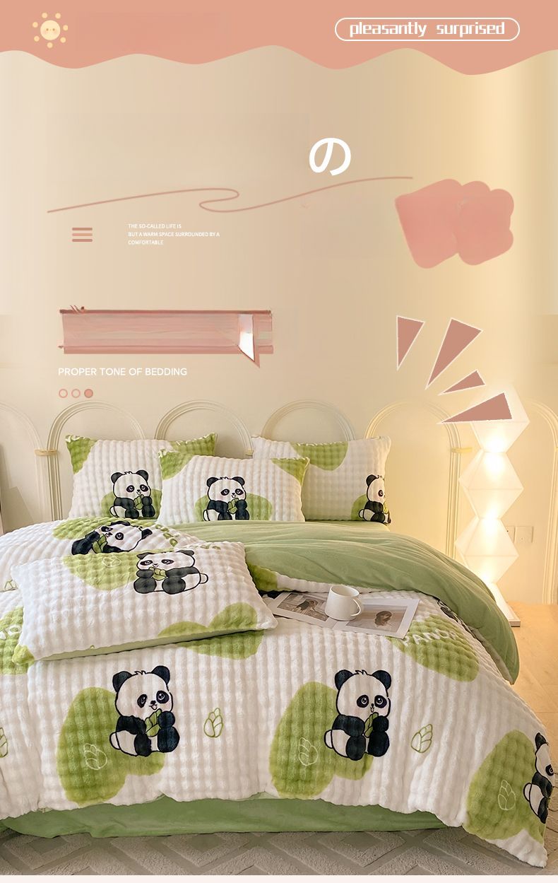 Copripiumino invernale in pile corallo con motivo a bolle di cartone animato, set da tre pezzi, caldo set di biancheria da letto in velluto di coniglio_voghion.com