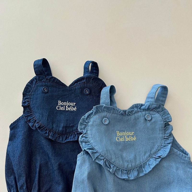 Pasgeboren baby romper van katoen met borduurwerk en denim - mouwloos, verstelbare bandjes, unisex baby jumpsuit voor de lente en zomer_voghion.com