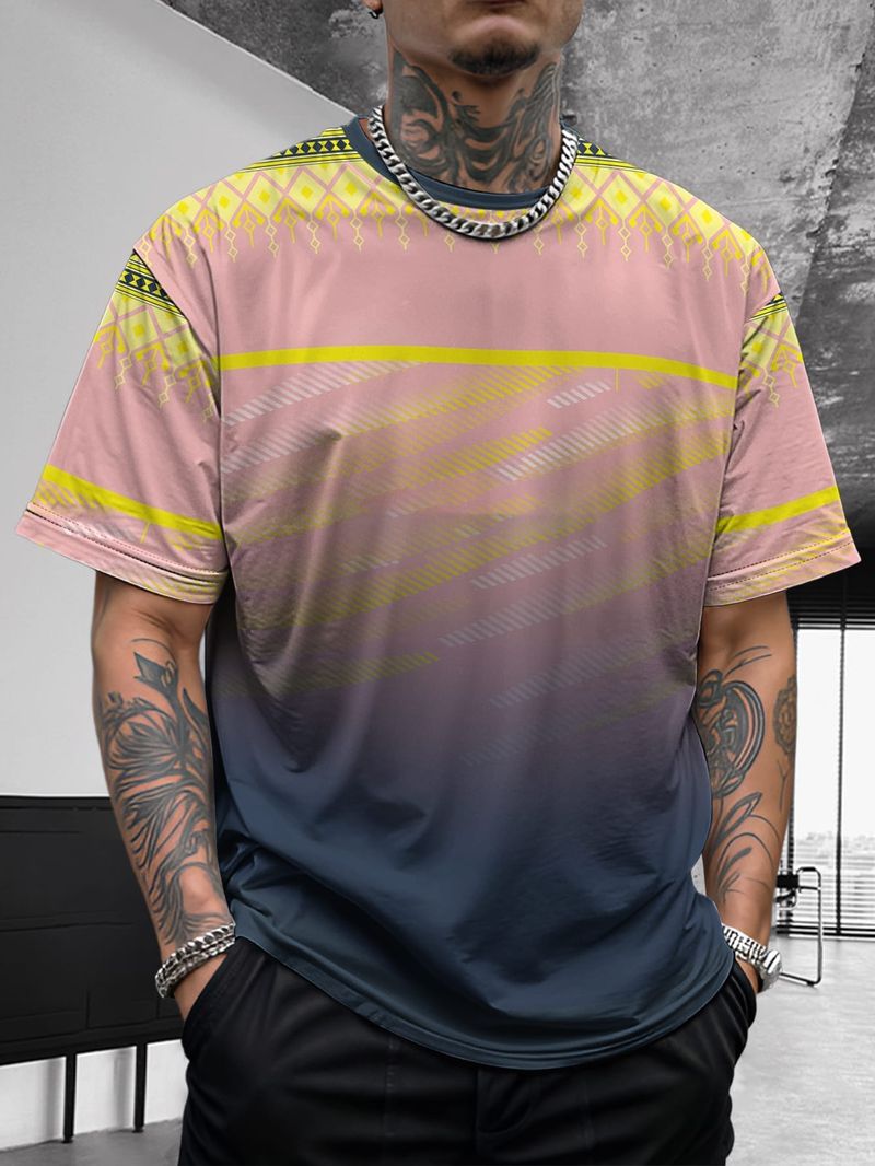 Camicia estiva da uomo a maniche corte, sportiva, comoda e traspirante, effetto seta ghiacciata, con effetto tie-dye a contrasto_voghion.com