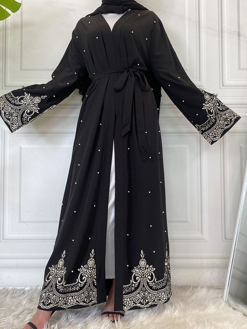Heißer Verkauf Offene Abaya Frauen Kleidung Spitze Mit Perlen Design Muslimischen Mode Kimono Lange Kaftan Islamischen Dubai Kleider Für Frauen_voghion.com