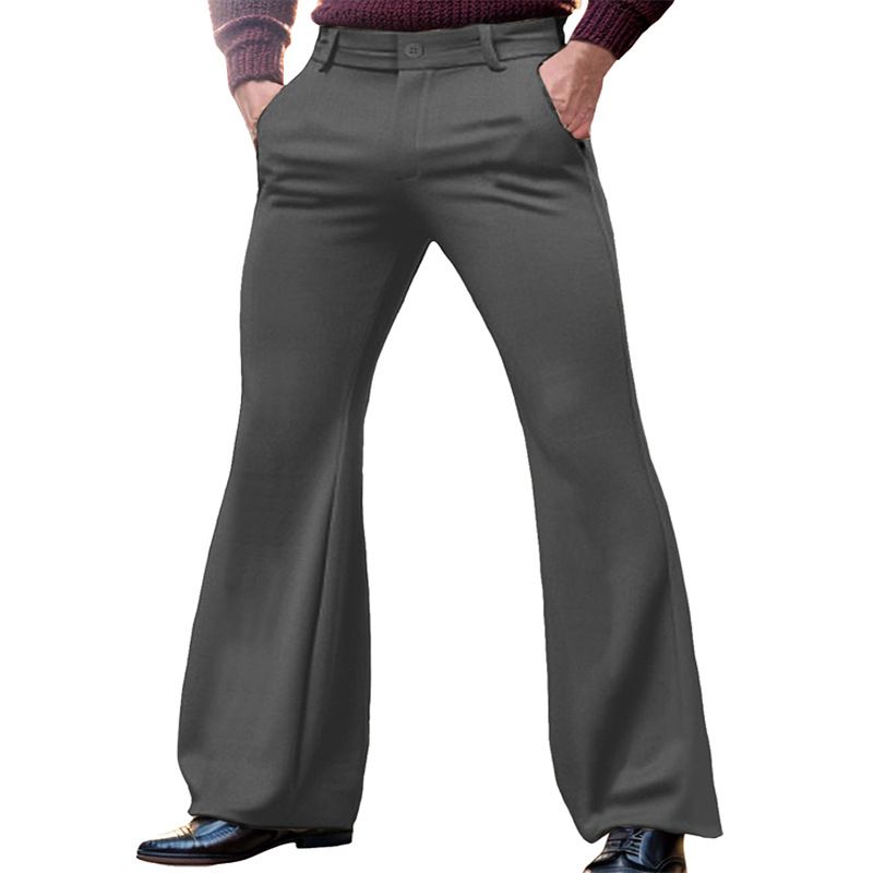 Men's Clothing Youth Formal Business Solid Color Elastic Slim Fit Flared Suit Pants_voghion.com