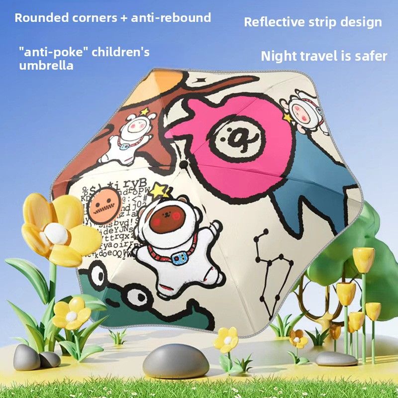 Automatic Safety Rounded Corners Vinyl Anti-rebound Lightweight Folding Weather And Rain Umbrella Boys And Girls Primary School Children Umbrella_voghion.com
