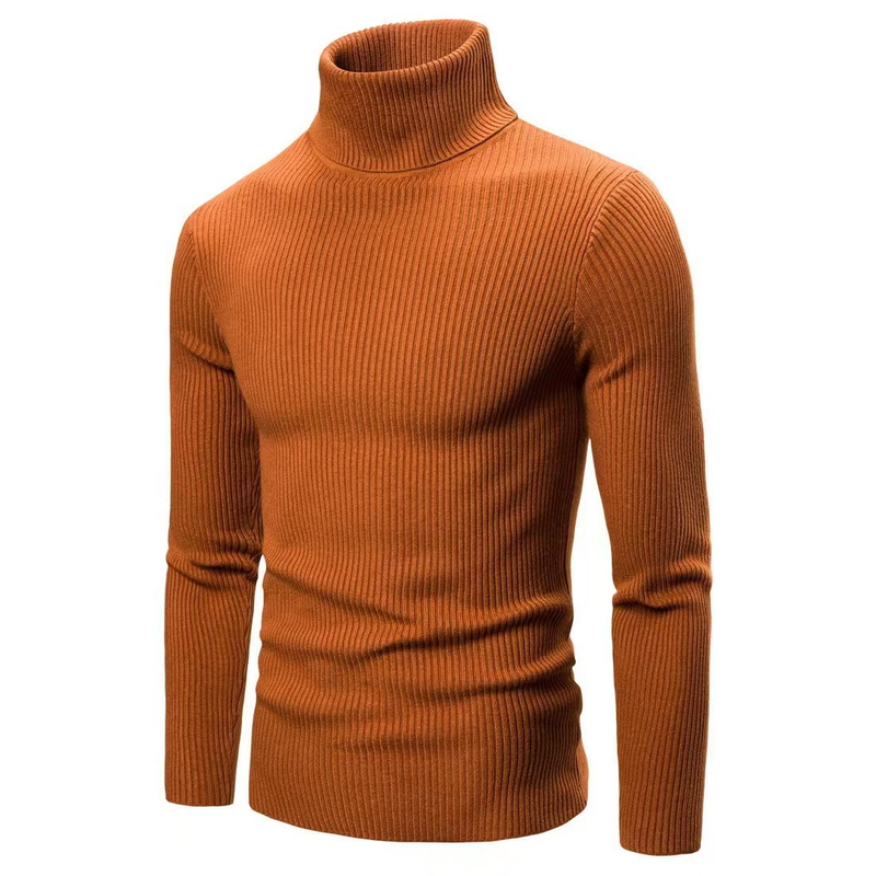 Maglione a collo alto solido da uomo autunno e inverno versione coreana pullover a righe per ragazzi slim fit con filo lavorato a maglia sul fondo_voghion.com