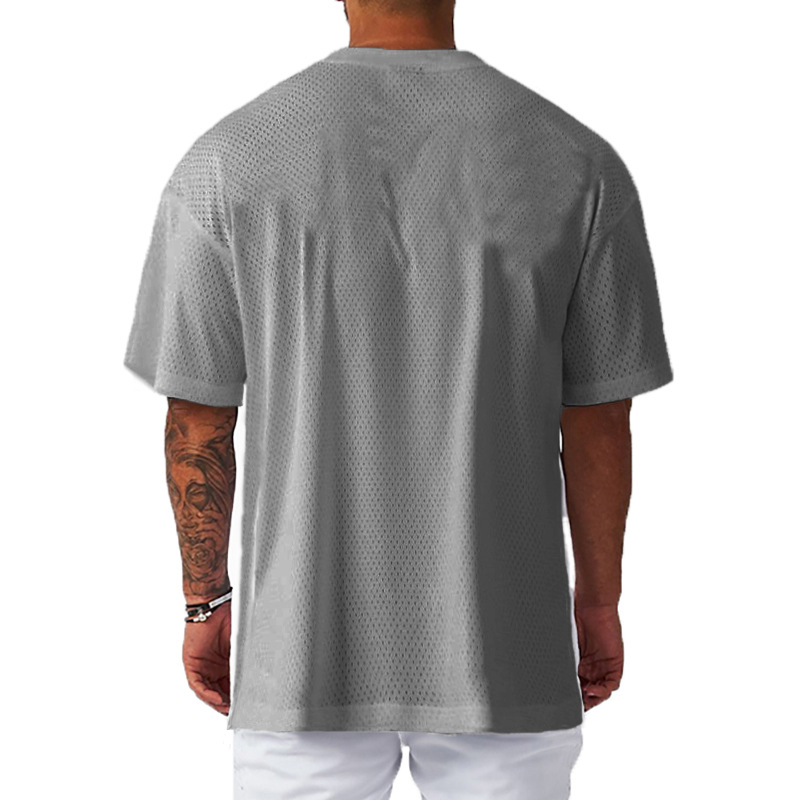 Übergroßes Herren-Kurzarm-Fitness-Muskel-T-Shirt in Übergröße mit lockerem Netzstoff_voghion.com