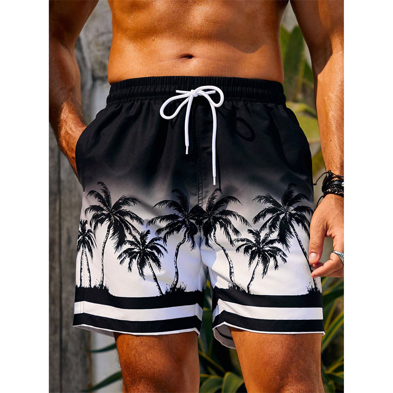 Coconut Tree Pattern Beach Shorts For Men Fishbone 3D Printed Swim Trunks Summer Street Surf Board Shorts Vacation Short Pants_voghion.com