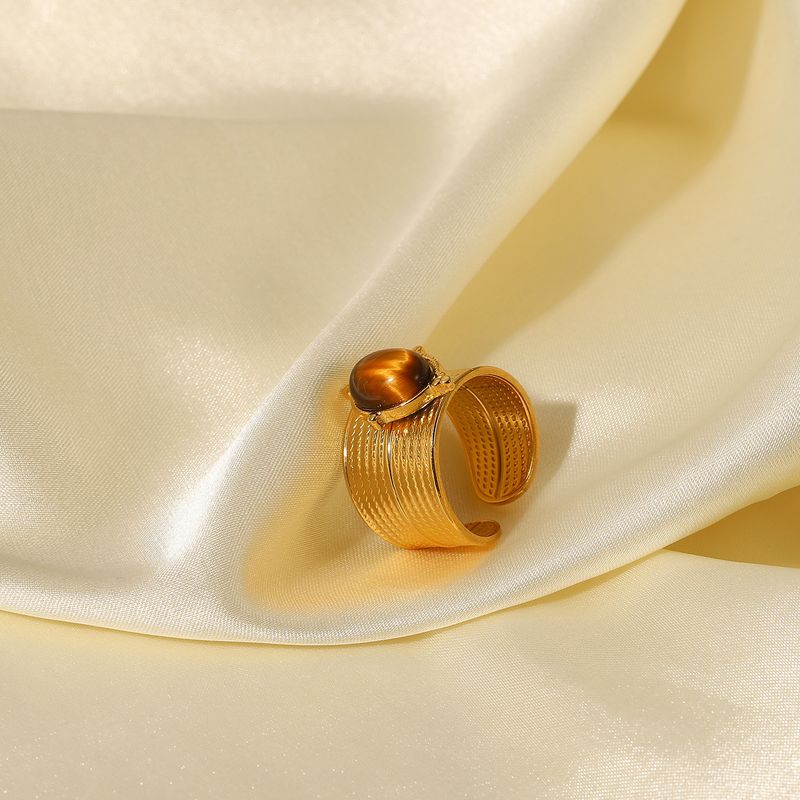 Bague en acier inoxydable à large ouverture en pierre naturelle et perle de tigre pour femme, bijou de haute qualité, nouvelle collection 2022_voghion.com