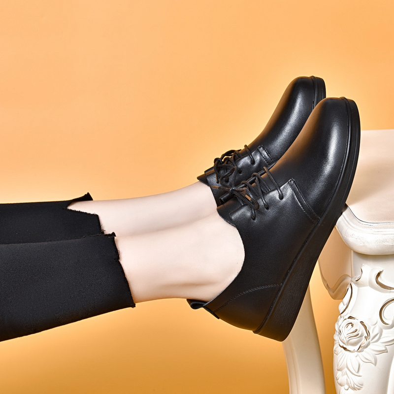 Runde Zehen Damen Leder 2025 Frühjahr Neue erste Schicht Rindsleder Schnürschuh Flache einzelne Ganzjahresschuhe Physischer Laden_voghion.com
