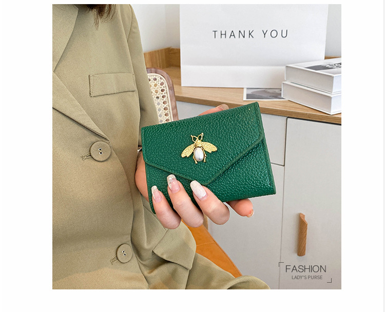 Cross-border small bee wallet female 2023 new short section small and thin section wallet 30% off niche solid color coin purse PU_voghion.com