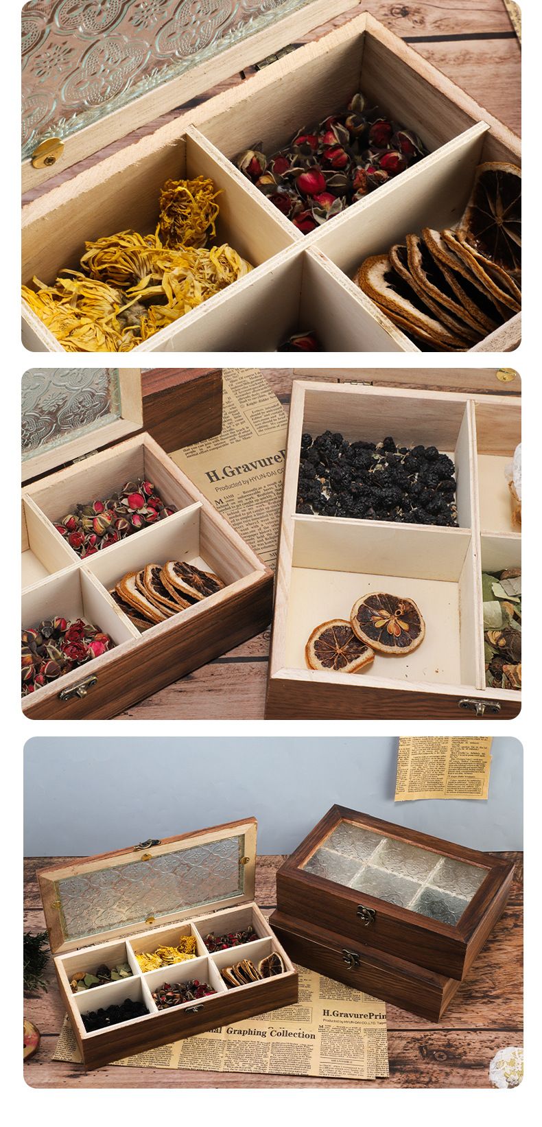 Camellia Glass Storage Box With Flip Lid - Multi-Compartment Organizer For Tea Bags, Jewelry & Small Items_voghion.com