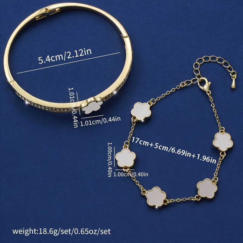 Bijoux pour femmes, bracelet à cinq pétales serti de diamants, ensemble de deux pièces, bracelet trèfle à cinq feuilles porte-bonheur haut de gamme_voghion.com