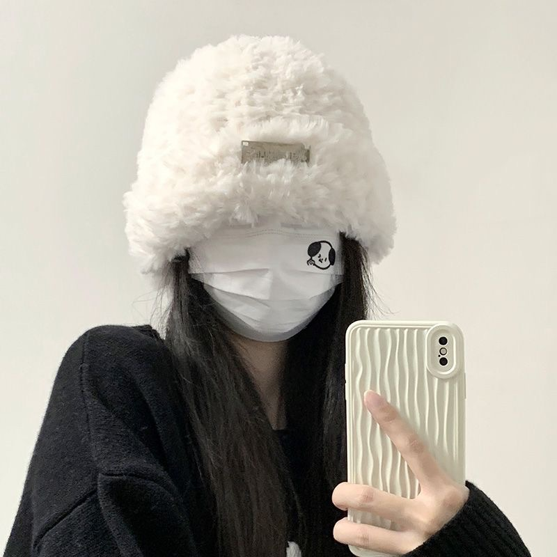 New Knitted Hat for Autumn and Winter Women's Versatile Knitted Headband Shows Small Face and Warm White Plush Cold Hat Big Headband_voghion.com
