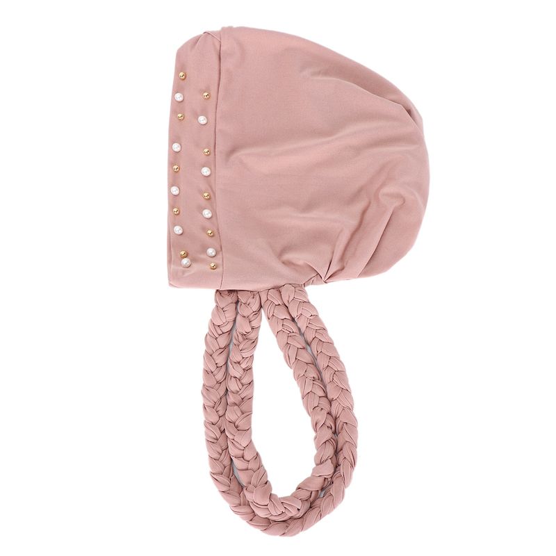 nuovo cappello foulard multicolore in tinta unita con perline per donna cappello pullover con doppia treccia con perline, stock pronto musulmano_voghion.com