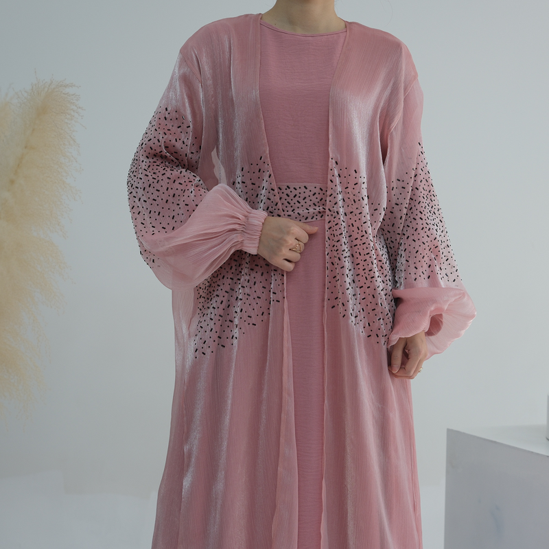Women’s Clothing Muslim Fashion Dubai Daily Solid Color Puff Sleeve Sleeve Robe Cardigan_voghion.com