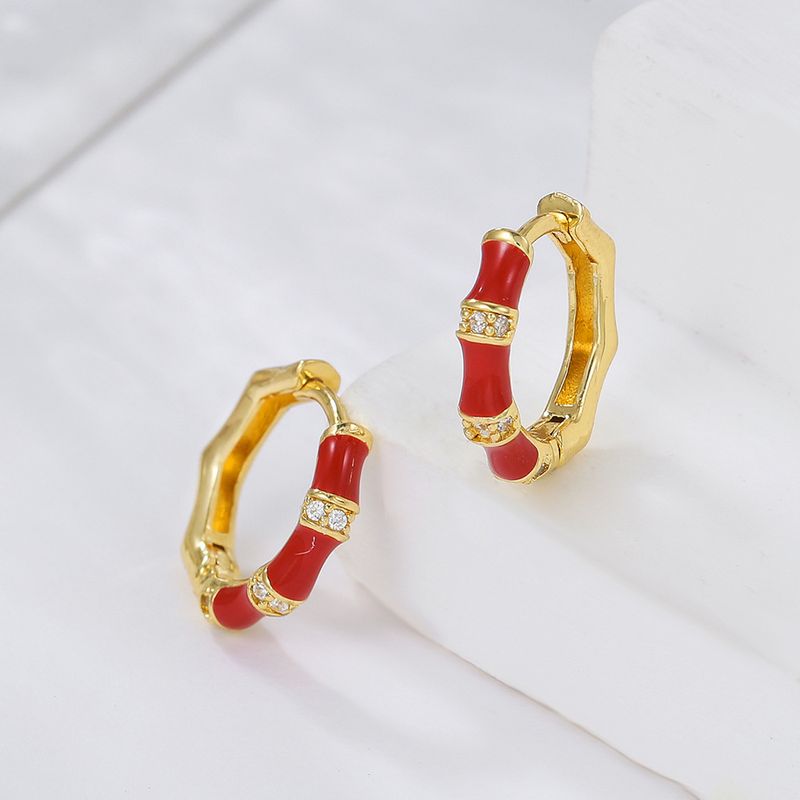 Orecchini unisex di alta qualità in smalto colorato placcato in oro vero, stile temperamento, moda, orecchini a fibbia con zirconi intarsiati in rame per donna_voghion.com