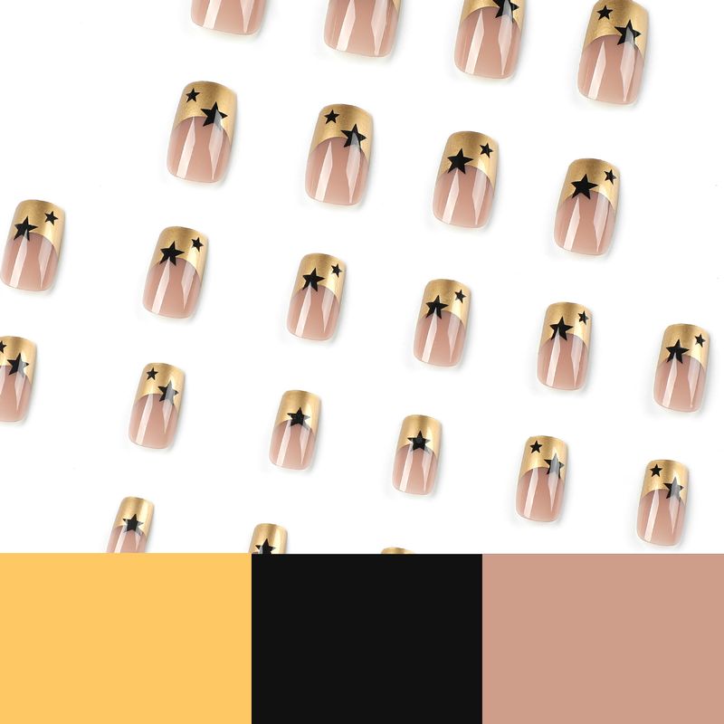 Gold Französisch Schwarz Stern Abnehmbare Patch Tragen Nagel_voghion.com
