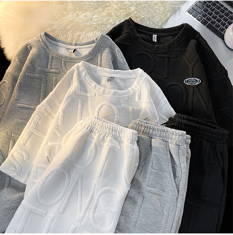 Sommerlicher Trendanzug für Männer, Instagram, Internet-Prominente, schickes, sportliches, lässiges, hübsches Kurzarm-T-Shirt_voghion.com