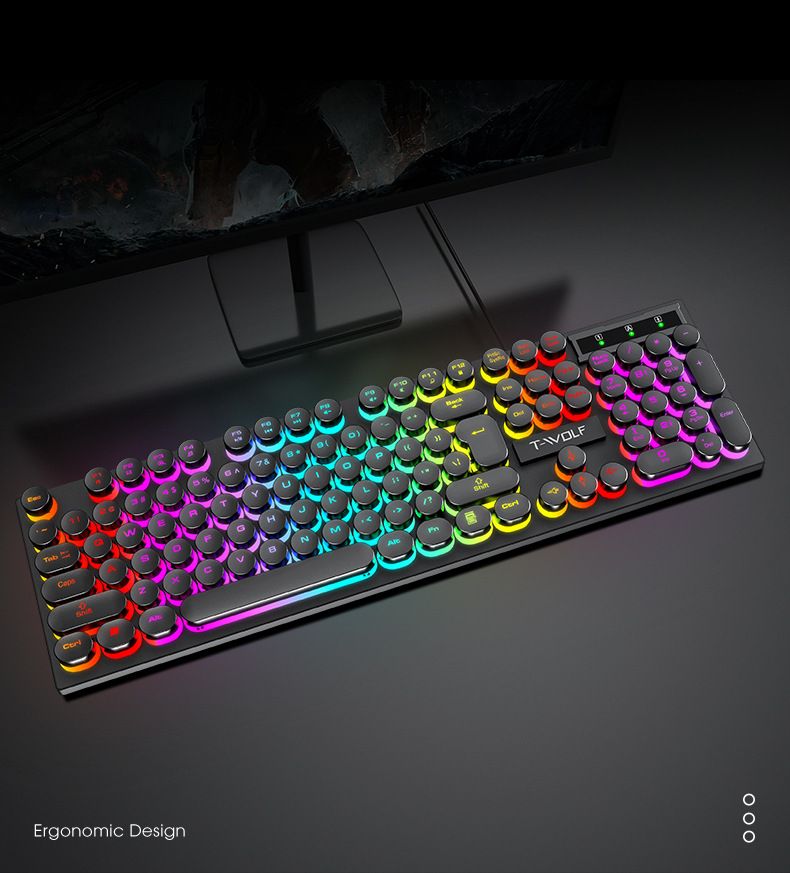 T-WOLF Thunder Wolf T80 Gaming Computer portatile cablato luminoso Tastiera da ufficio rosa punk_voghion.com