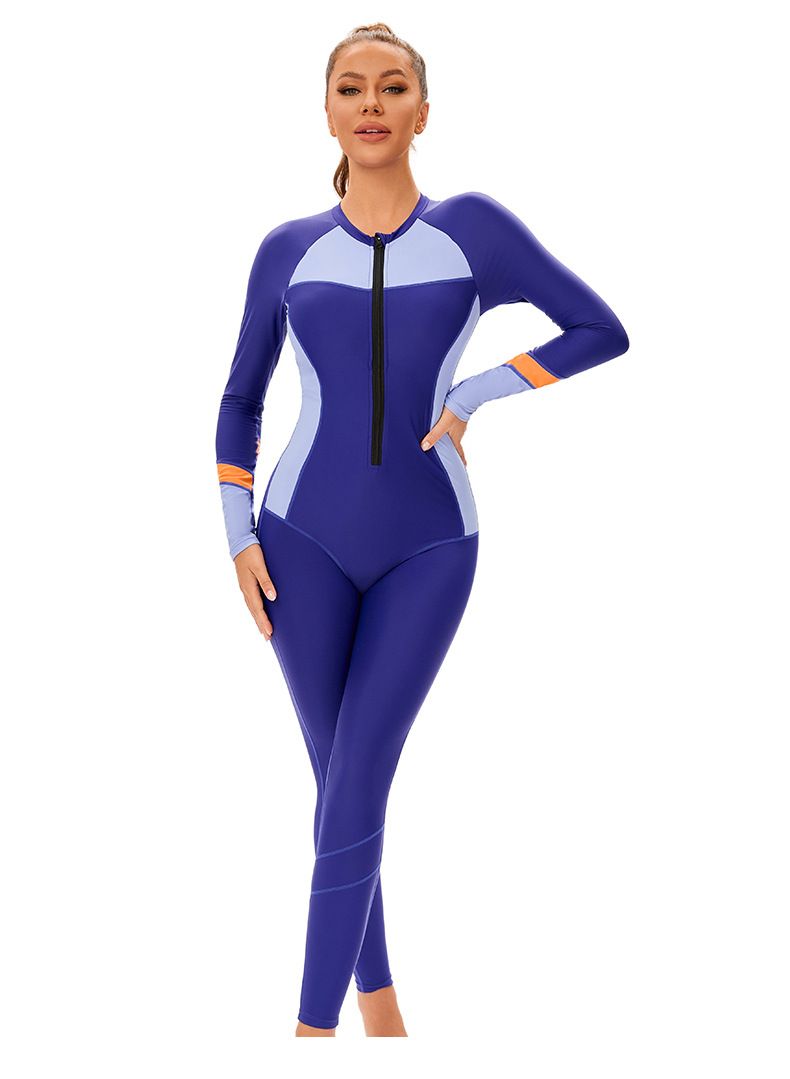 Women's Clothing Muslim New Color Matching Conservative Women's One Piece Swimsuit Long Sleeved Full Surround Sun Proof Tight Swimsuit_voghion.com