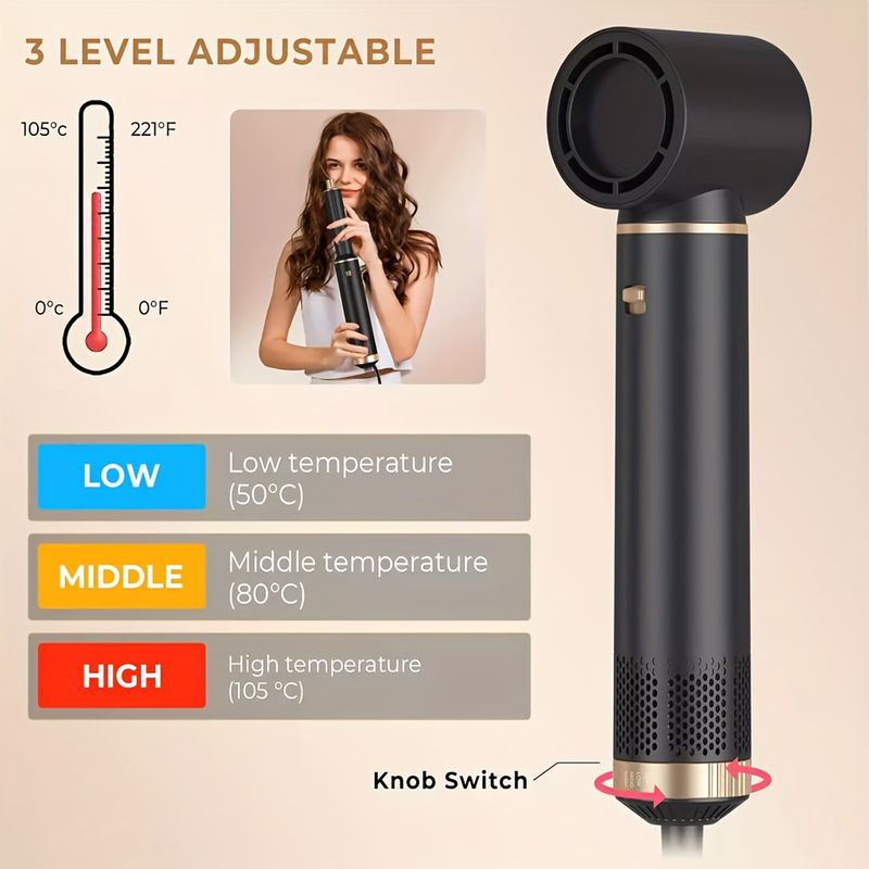 Asciugacapelli e phon 5 in 1, asciugacapelli con arricciacapelli, piastra per capelli con spazzola a ioni negativi e aria calda staccabile, ferro arricciacapelli_voghion.com