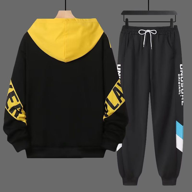 Herrenbekleidung Pulloveranzug für Jungen Frühling und Herbst neue trendige Marke Teenager hübscher trendiger lässiger Strickjacke mit Kapuze zweiteiliger Anzug_voghion.com